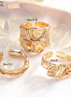 3-piece ring set跨境新款创意不规则纹理戒指3件套ins冷淡风手饰
