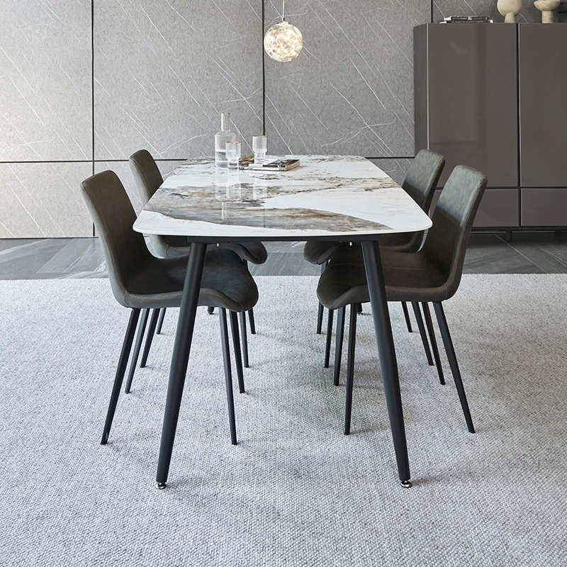 意式轻奢岩板餐桌椅组合现代简约长方形家用小户型设计师网红餐椅