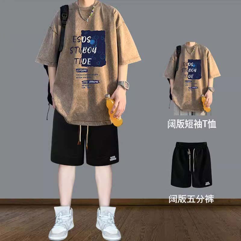 韩国Uamtor青少年运动套装男生夏季短袖纯棉T恤潮流学生宽松帅气