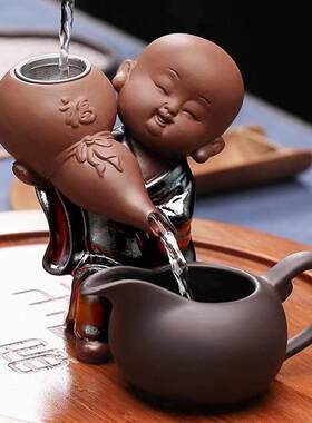 功夫茶具茶道配件陶瓷沙弥泡茶过滤器网创意小和尚紫砂茶漏公道杯