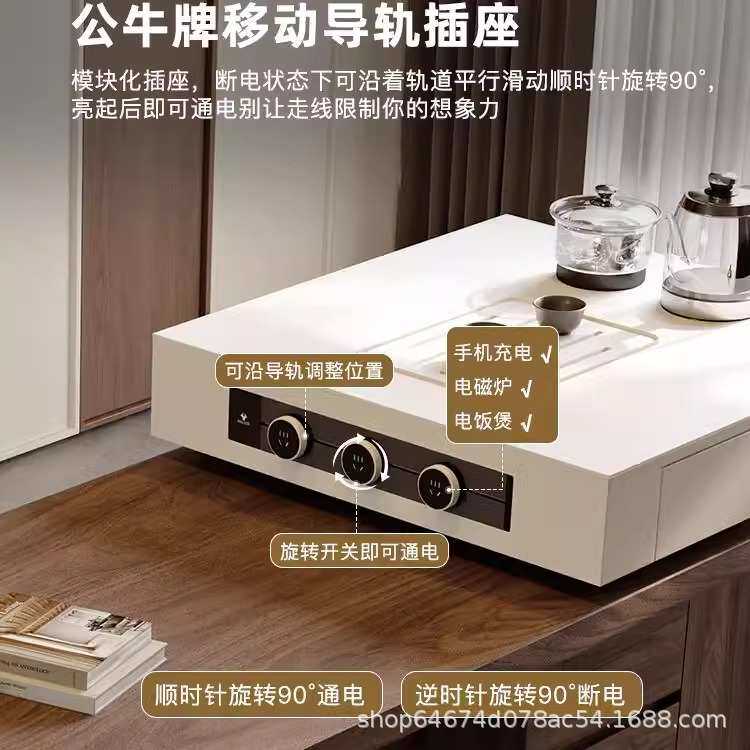法式中古风黑胡桃木纹多功能伸缩岛台餐桌一体小户型客厅餐厅中岛