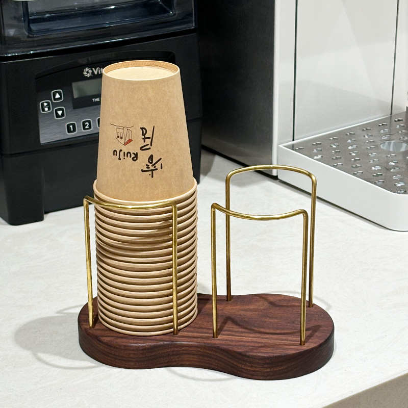 一次性杯架高档实木黄铜纸杯取杯架商务办公室纸杯收纳置物架桌面