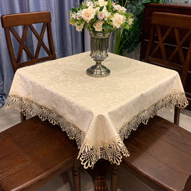 方桌桌布防水防油免洗正方形茶几，桌布家用高档餐桌，轻奢蕾丝pu台布