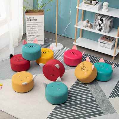 小凳子家用实木矮凳时尚木凳可爱儿童沙发凳卡通创意可拆洗小圆凳
