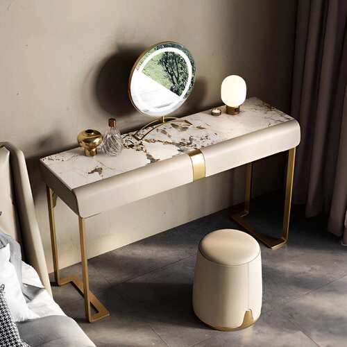 简约岩板梳妆台全实木化妆桌收纳一体柜镜子带灯多功能卧室梳妆台