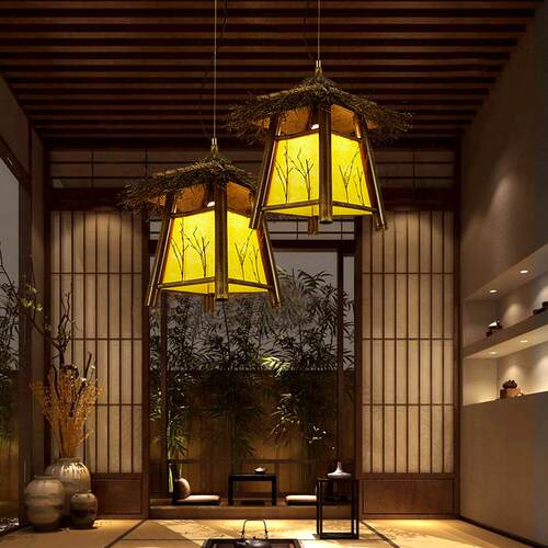 小房子竹编吊灯竹艺竹灯复古餐厅东南亚民宿灯饰古风茶室禅意灯具