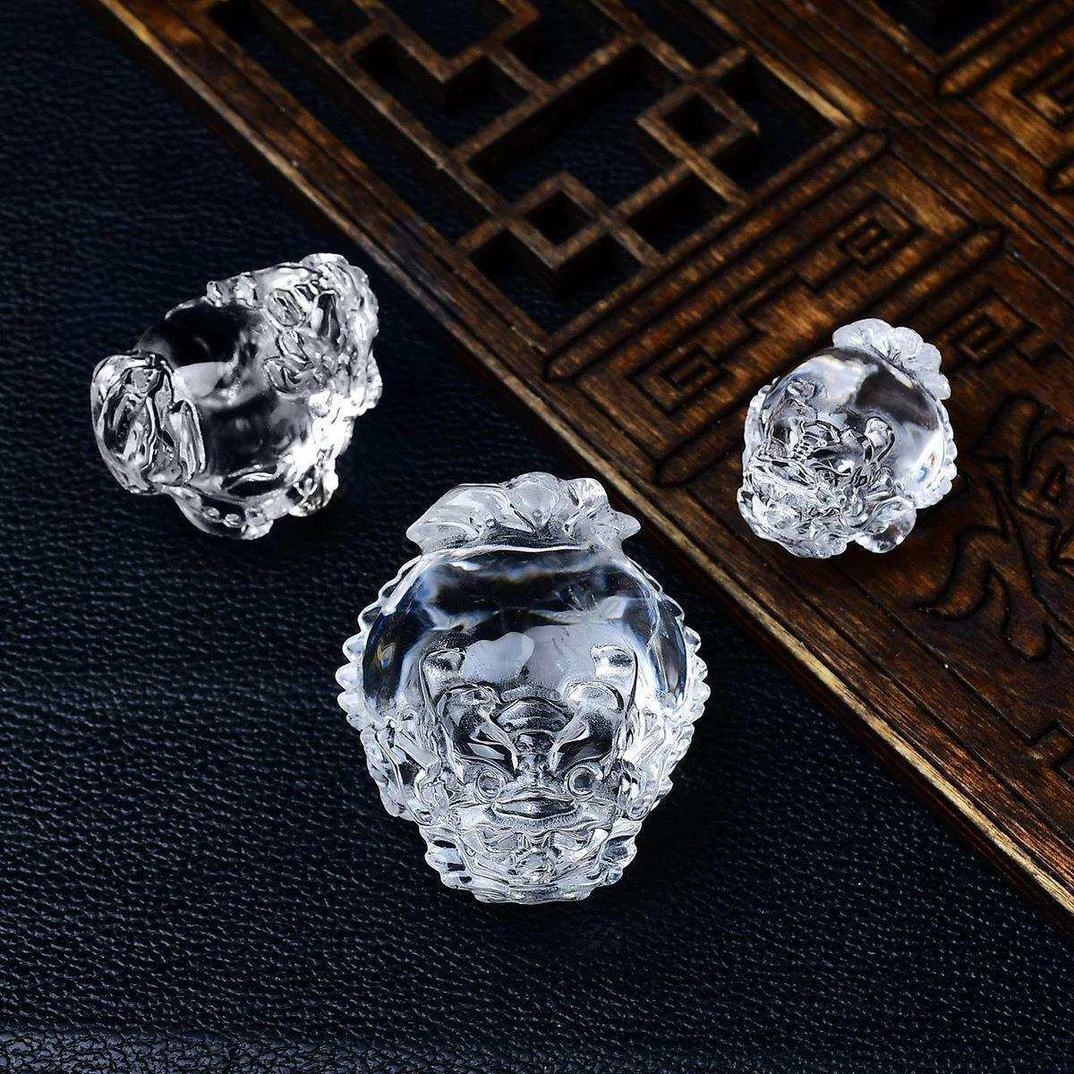 天然白水晶龙龟摆件手把件原石雕刻件家居办公室高端装饰品送礼