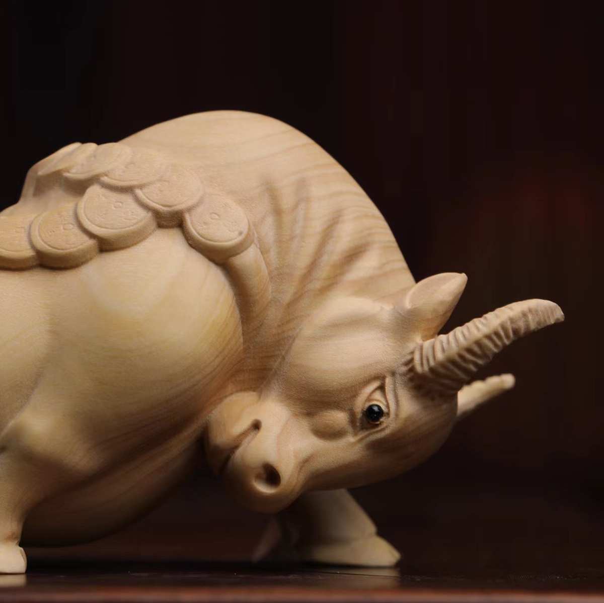 小叶黄杨根雕木雕铜钱牛生肖手把件动物文玩摆件木质工艺品