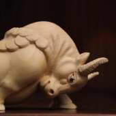 件小叶根雕木质生肖工艺品动物手把木雕文玩铜钱黄杨摆件牛