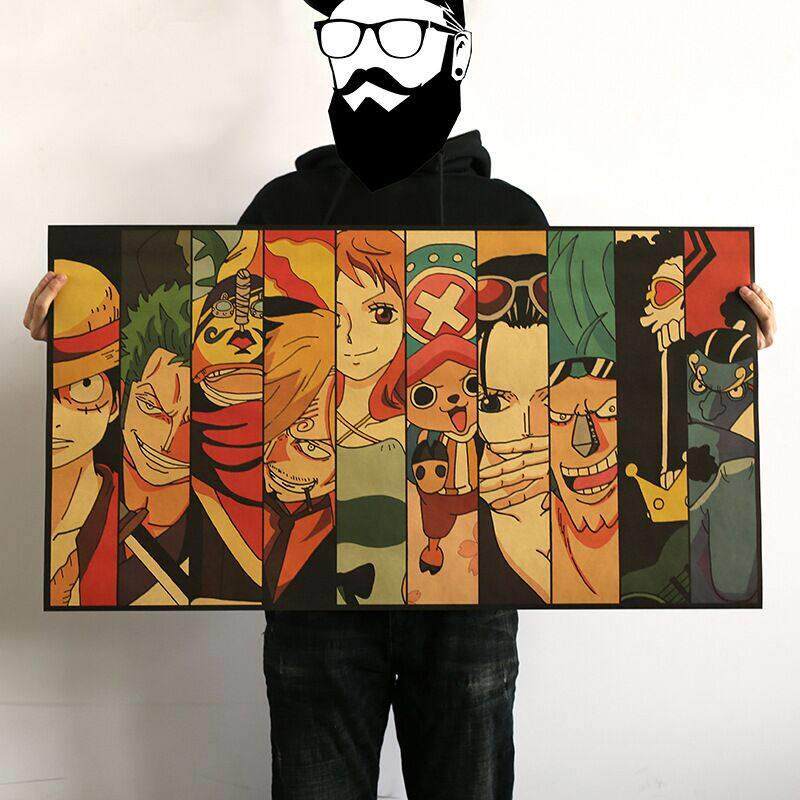 1米超大号海贼王草帽团牛皮纸海报墙贴画 画宿舍壁纸卧室火影装饰