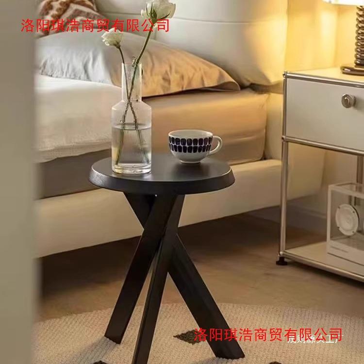 黑色木实小茶边几YH贝里边子沙圆桌床发头柜中复古风法式矮置物架