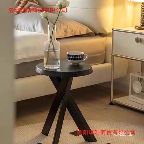 黑色木实小茶边几YH贝里边子沙圆桌床发头柜中复古风法式矮置物架
