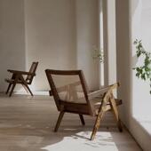 pj椅实木藤编椅子阳台躺椅侘寂风中古家 椅 叕木 昌迪加尔休闲