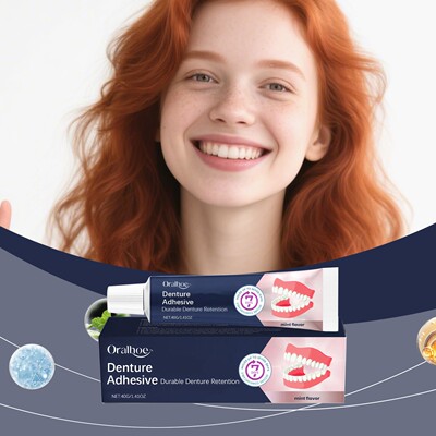 ORALHOE Denture Adhesive Securely holds dentures for a natur