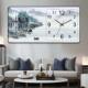 饰钟表客厅免打孔时钟家用装 轻奢装 饰画挂钟 山水挂表画横版 新中式