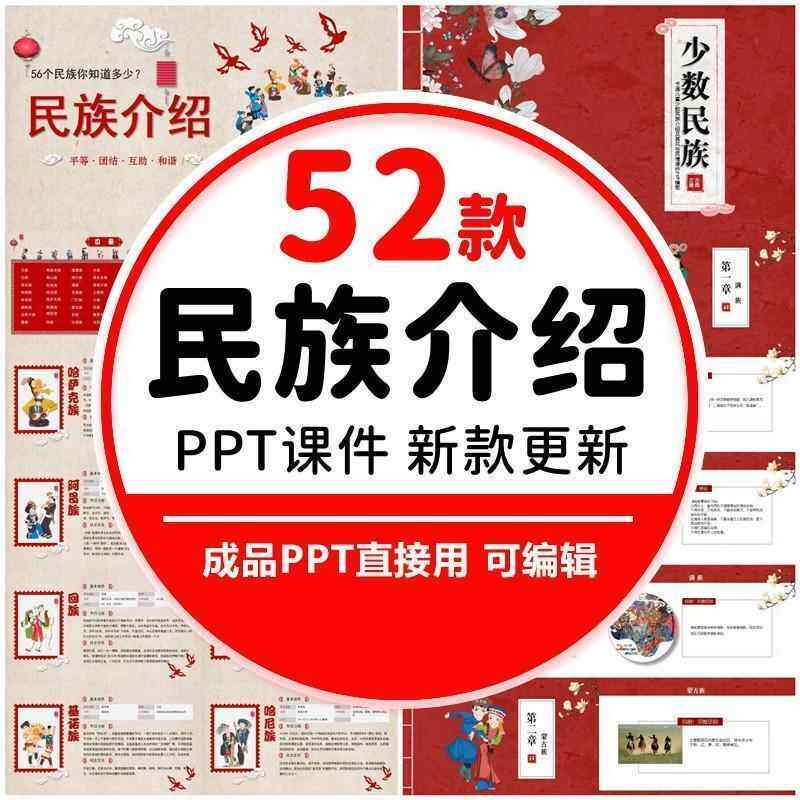 少数民族介绍56个民族简介PPT模板团结文化习俗风俗民情教育宣传