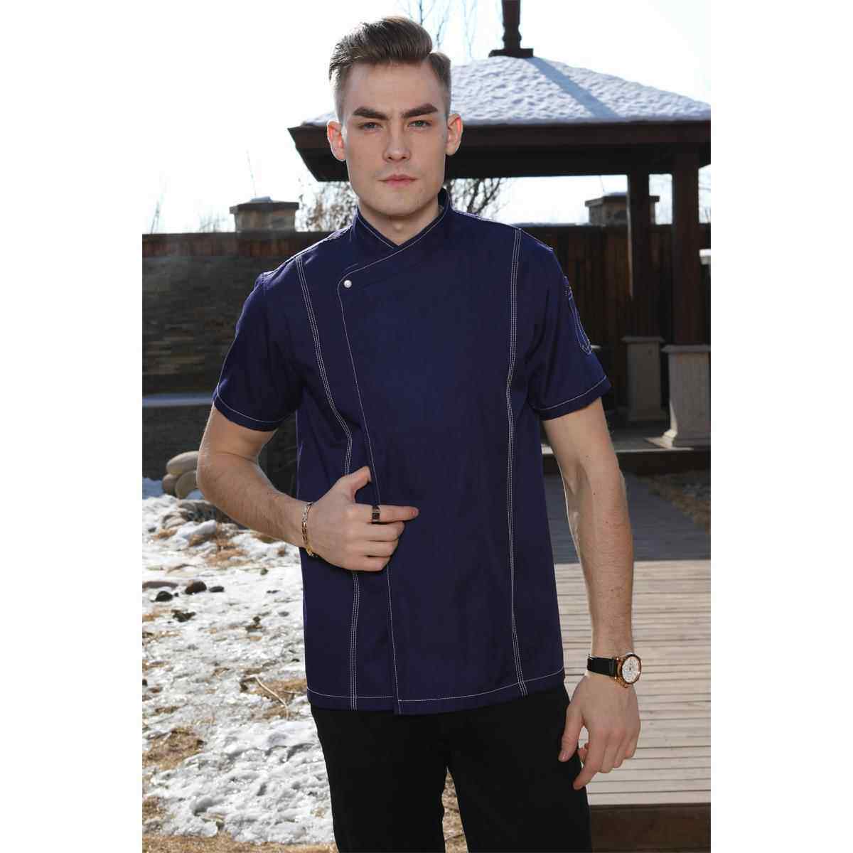 高档厨师工服男餐饮作厅餐烧烤火锅店厨师长后厨房厨长师装袖红旗