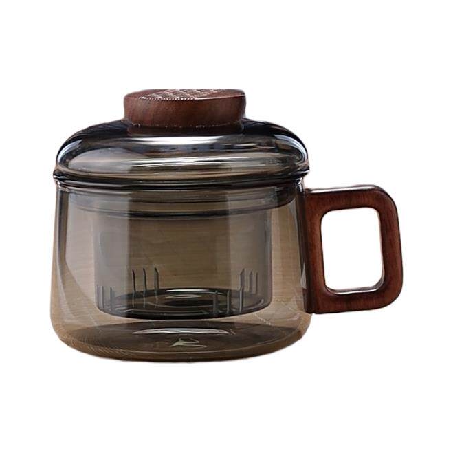 祥云墩墩杯耐热办公杯烟灰色经典带过滤茶水分离玻璃泡茶杯迷你杯