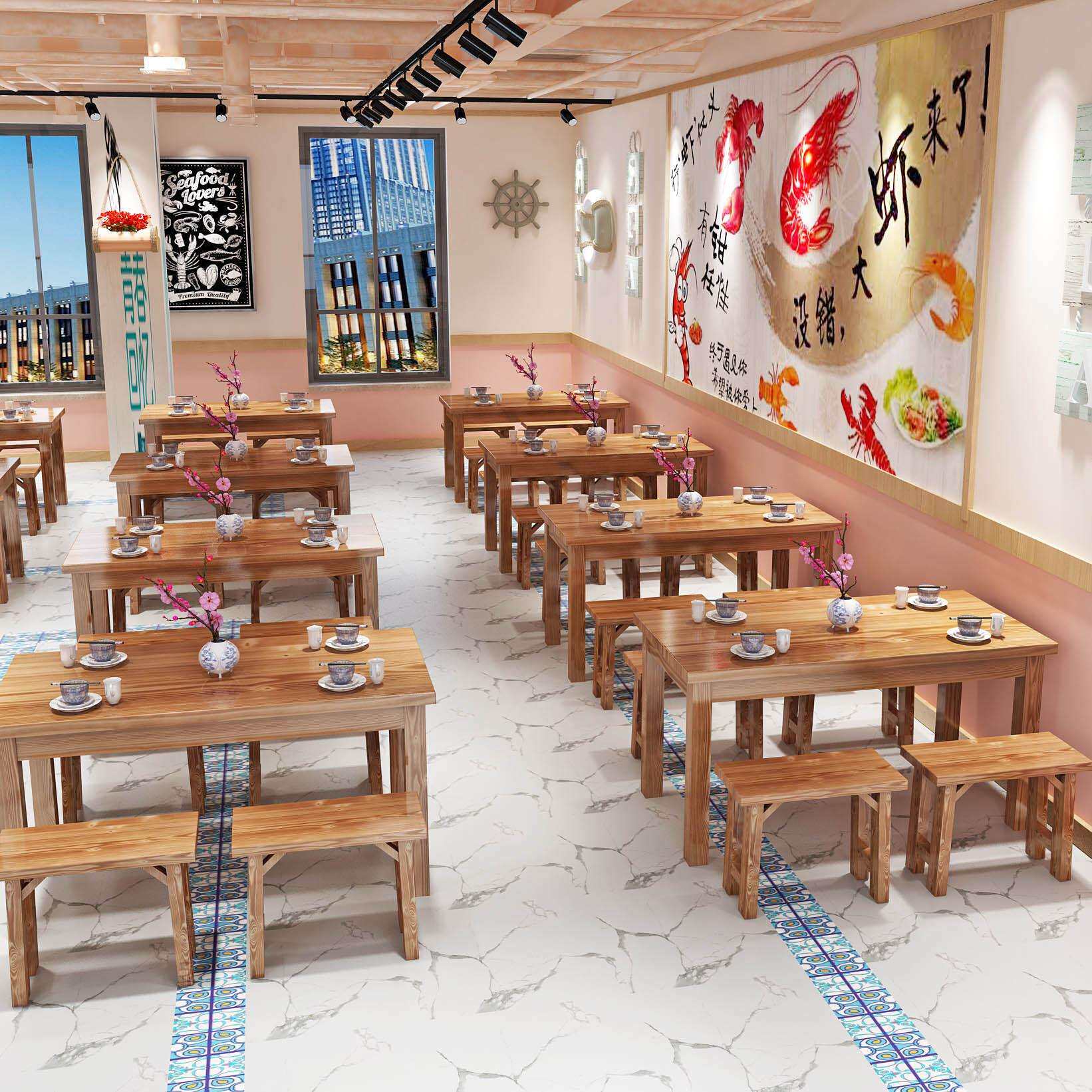 面馆桌椅小吃饭店快餐桌椅组合餐馆食堂餐桌烧烤大排档实木碳化桌