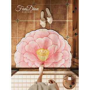 美式覆古玫瑰花半圆形浴室地垫卫生间防滑脚垫门口硅藻泥吸水地毯