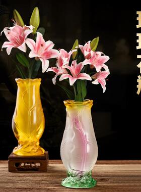 琉璃莲花瓶供佛插花瓶观音净水干花瓶水培养家用摆件佛堂供奉佛具
