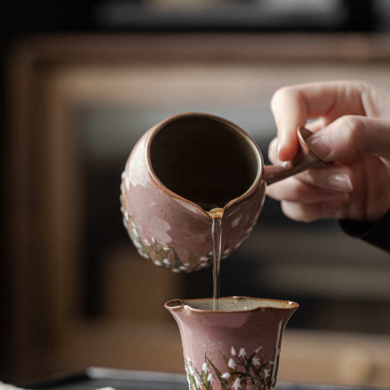 弥言手工日式侧把公道杯纯手绘粗陶分茶器家用小号均杯匀杯公平杯