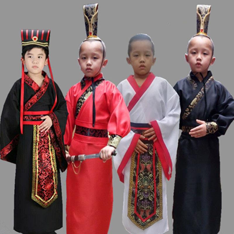 儿童古装汉服男孩皇帝衣服秦楚帝王大臣晏子使楚课本话剧演出服装