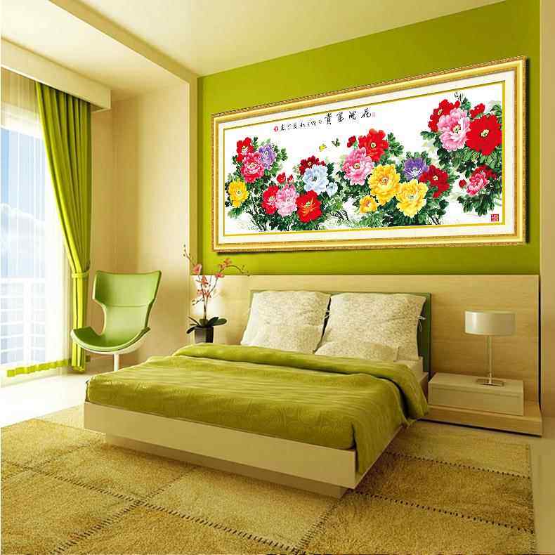 青飞花开富贵之九尺牡丹十字绣大幅牡丹花开国色天香客厅有钻石画