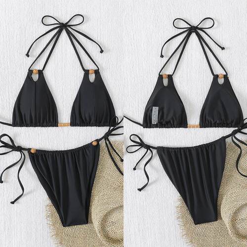 Hanging neck swimsuit bikini two-piece lace up split