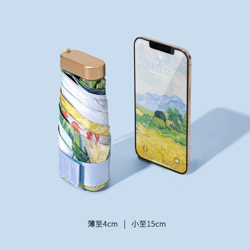 新款直销防紫外线遮阳伞中式国潮油纸画扁六折伞便携迷你防晒太阳