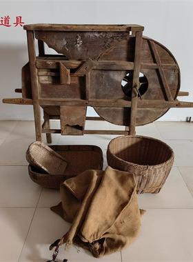 民俗老物件老式风车木文犁具复古82602997怀旧农耕化推老背箩车影