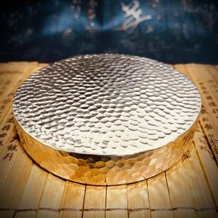 黄铜实心镇纸600克圆镇尺8厘米手工锤纹皮压尺铜杯托 托垫书画 画