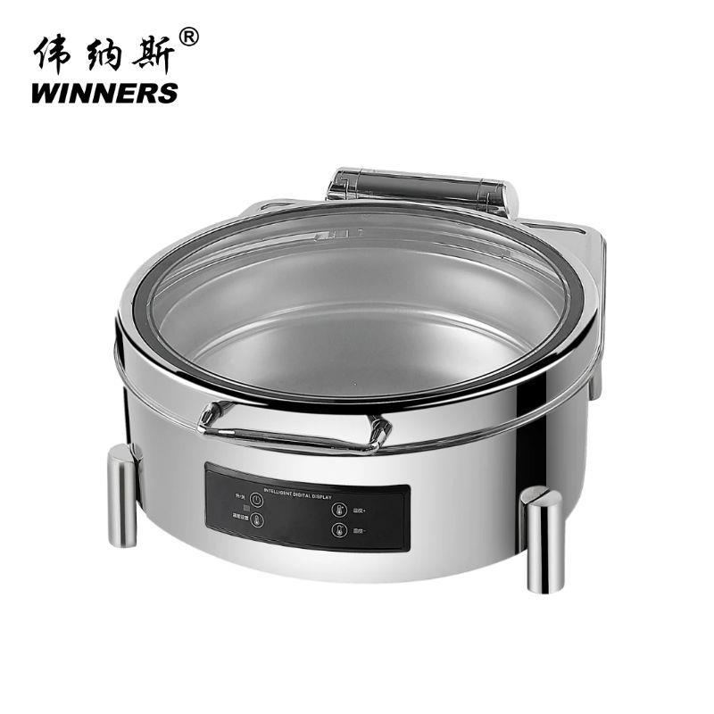 圆形不锈钢自助餐炉商用电加热液压玻璃可视保温炉酒店早餐布菲炉