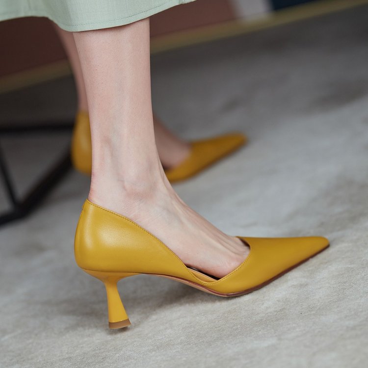 Vintage high heels for women空浅口中跟细跟单鞋女高跟鞋女
