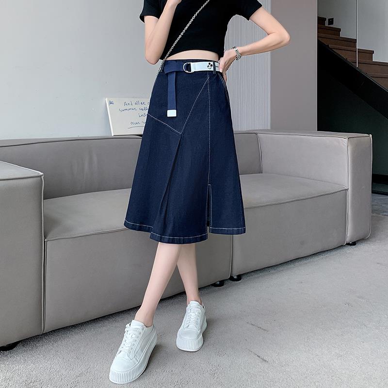 深蓝色牛仔半身裙女夏季薄款2025年新款小个子高腰显瘦a字包臀裙