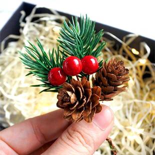 10pcs Christmas Red pine cone pendant DIY gift box accessori
