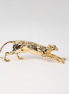 现代奢象金属豹轻子动摆件样板间摆设创意艺RWX术软装饰品物抽家