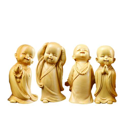 黄杨木雕刻手把件男士随身木质把玩小沙弥禅意和尚家居装饰品摆件