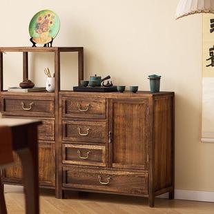 实木餐边柜茶室置物柜茶水柜客厅中古风斗柜卧室收纳柜玄关柜边柜