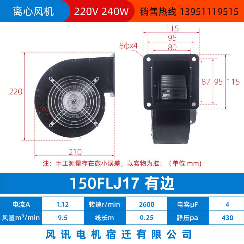 130/150FLJ1/0/5/17/15/7 380/220V小型工频多翼式气模离心鼓风机