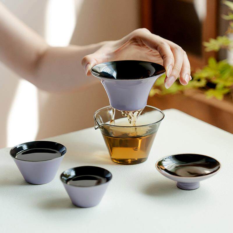 新中式暮山紫踏歌旅行茶具一壶二杯便携泡茶器带茶漏茶杯公道杯