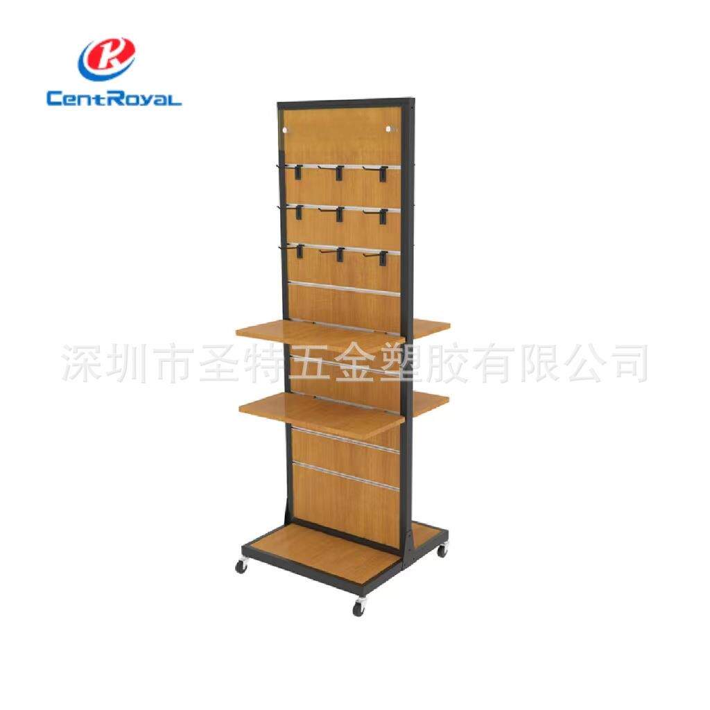 工厂带挂钩展示架置物架百货木质展示架多层金属展示架落地可移动