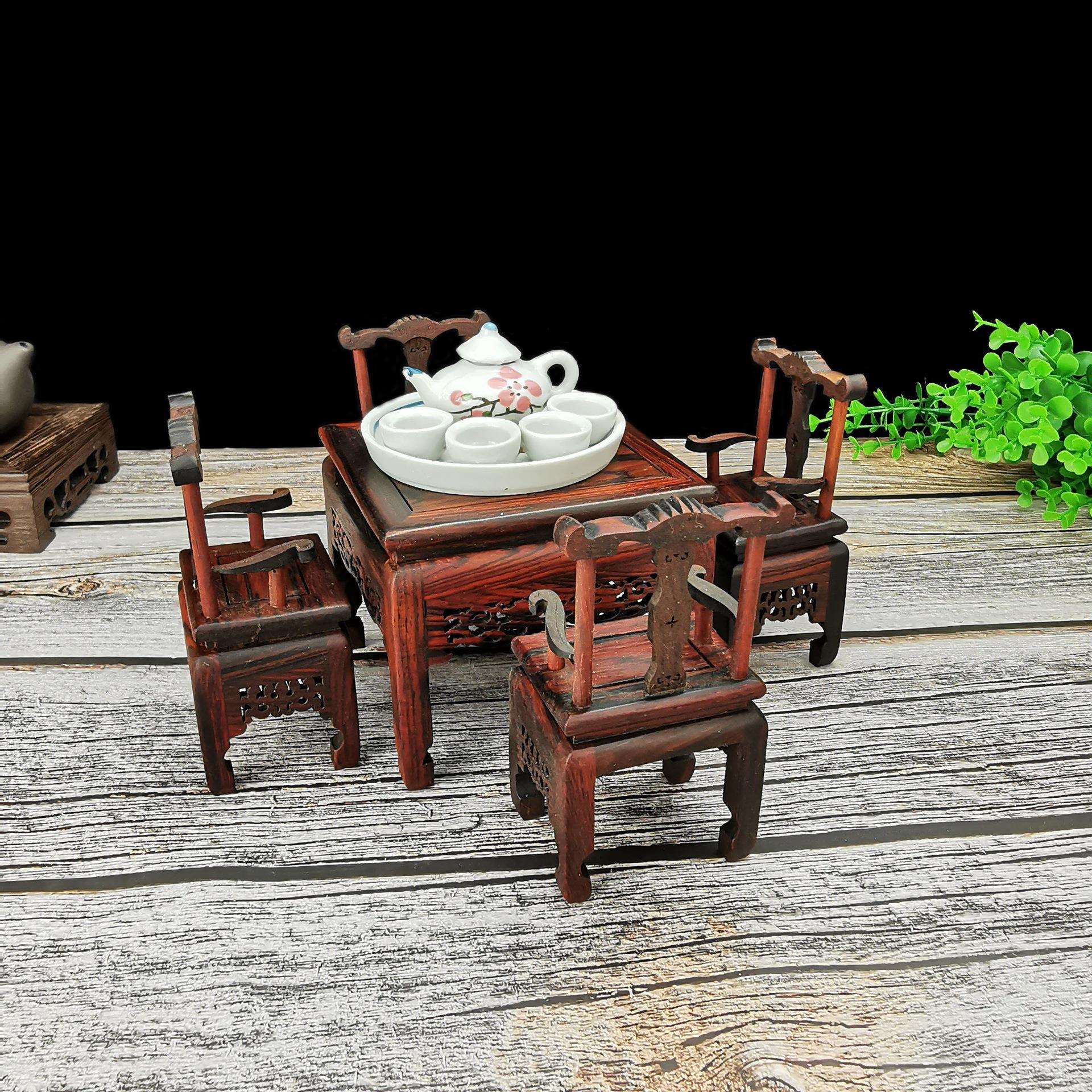 隆泽紫檀微型方桌古典桌椅模型蛋糕装饰椅子复古迷你娃屋明清家具