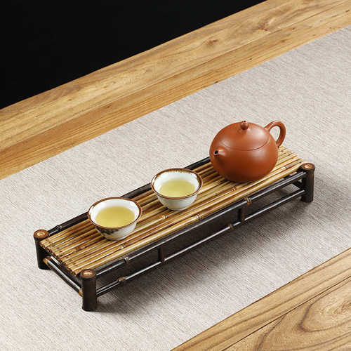双层紫竹沥水中式 手工茶杯架竹排盘竹制泡展示架复古茶具收纳干