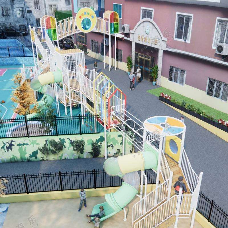 幼儿园户外滑梯防腐木树屋攀爬架组合景区儿童无动力区安全防护图片