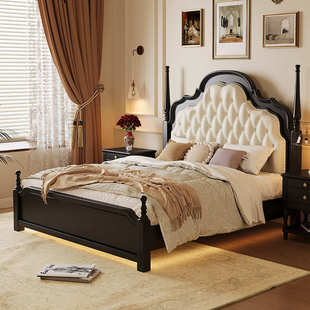 美式复古实木床主卧大床1.5米1.8法式轻奢软包婚床欧式家具双人床