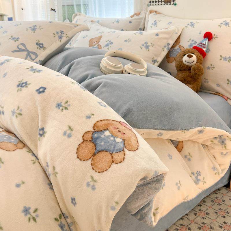 卡通牛奶绒被套单件冬季保暖珊瑚绒被罩三件套南通单人加绒被套3,床上用品,学生床品套件,淘宝优惠券,粉丝福利购,淘宝优惠卷