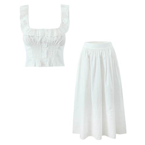 Lotus leaf edge sleeveless mini top with oversized skirt