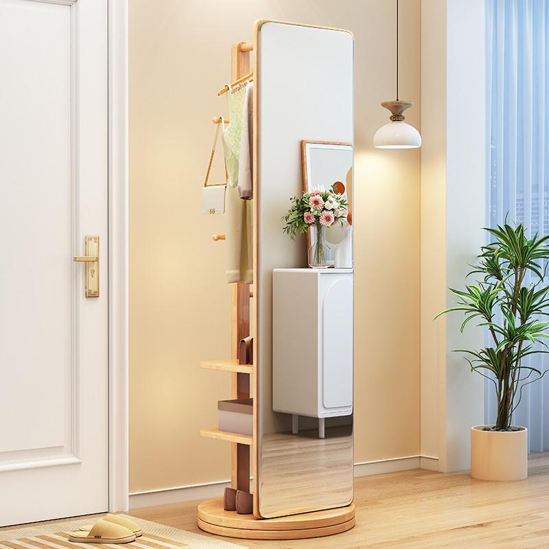 试衣旋转穿衣实木一体家用镜可落地实木挂镜子卧室穿衣镜镜衣帽架