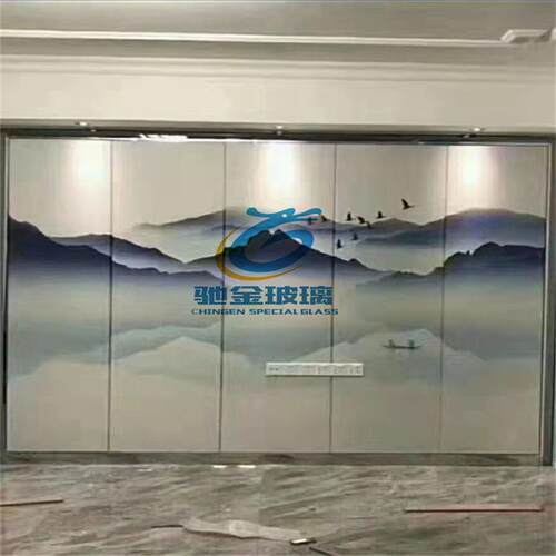 推酒夹店隔断风拉522门夹丝夹娟玻璃 艺术山水画丝玻璃 屏双钢化